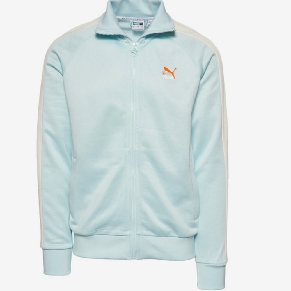 Puma Men's PUMA PPET7 Iconic (Icy) Blue & White Track Jacket XXL Logo, Pockets